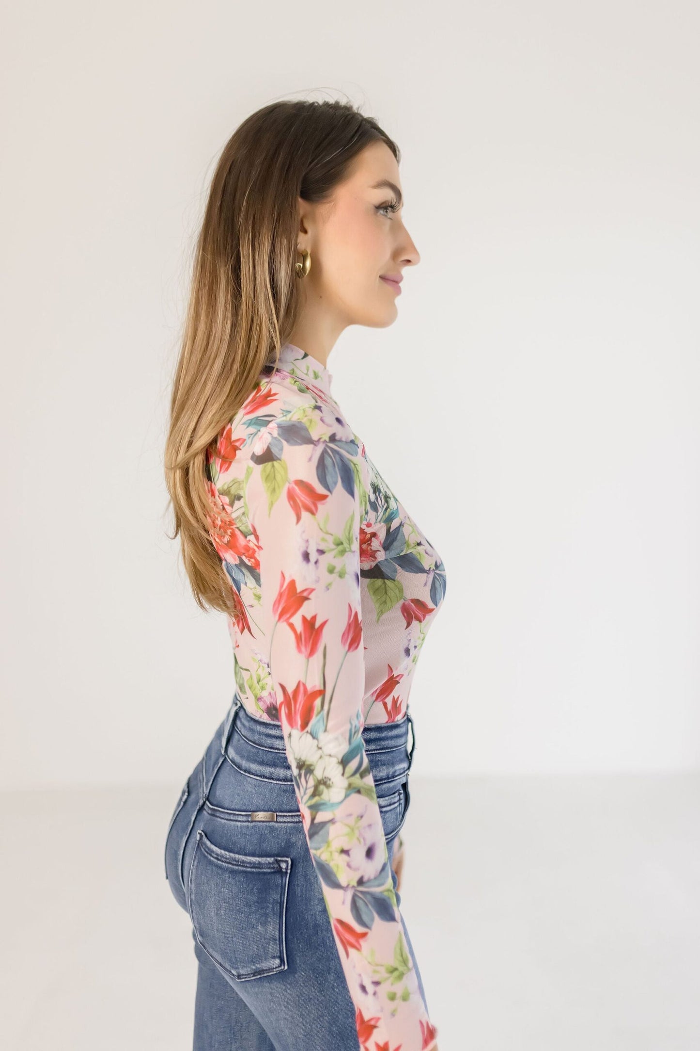 Brenda Floral Mesh Top – Pink, Long Sleeve Lightweight