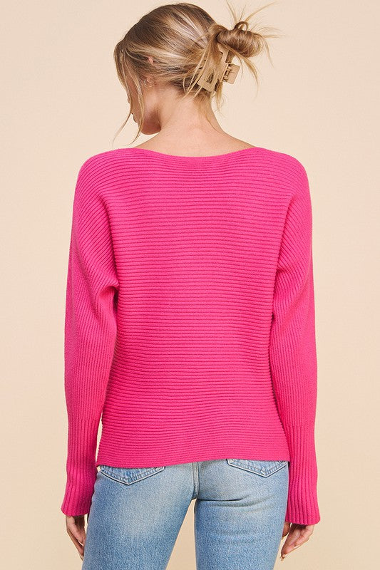 Susie Ribbed Sweater Top – Pink, Long Sleeve Cozy Fit