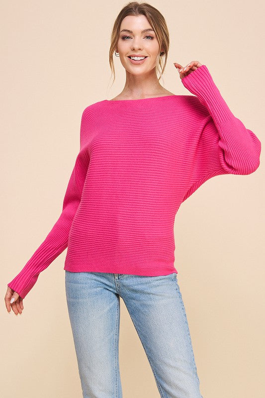 Susie Ribbed Sweater Top – Pink, Long Sleeve Cozy Fit